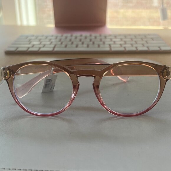 Nordstrom Office Chic Blue Light Computer Acetate Glasses Pink Nude 58mm - Picture 10 of 11